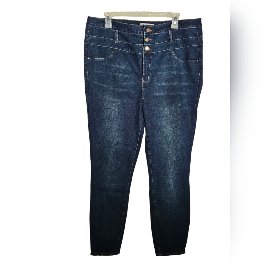 NWOT Refuge+ Womens Dark Wash Triple Button w/Zipper Stretchy Skinny Jeans Sz-16